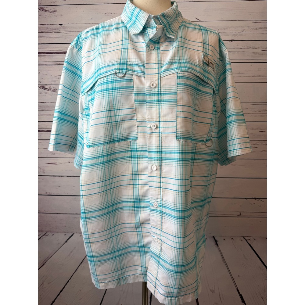 Habit Fishing Shirt Large Plaid Short Sleeve Button‎ Up Mens 40+ Solar Factor